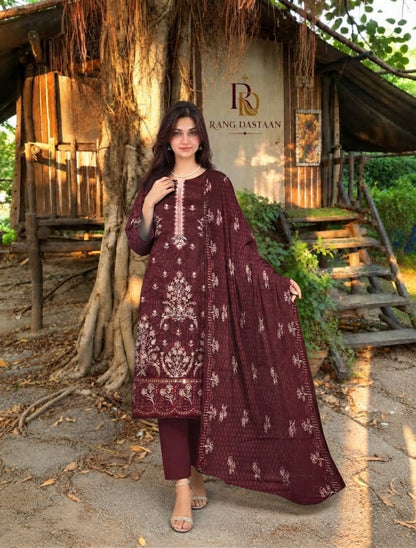 CRYSTAL DHANAK HEAVY EMBROIDERED 3PC SUIT