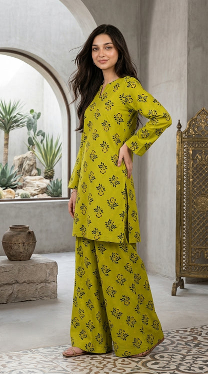Lime Floral Vine — Printed Khaddar 2-Piece Suit