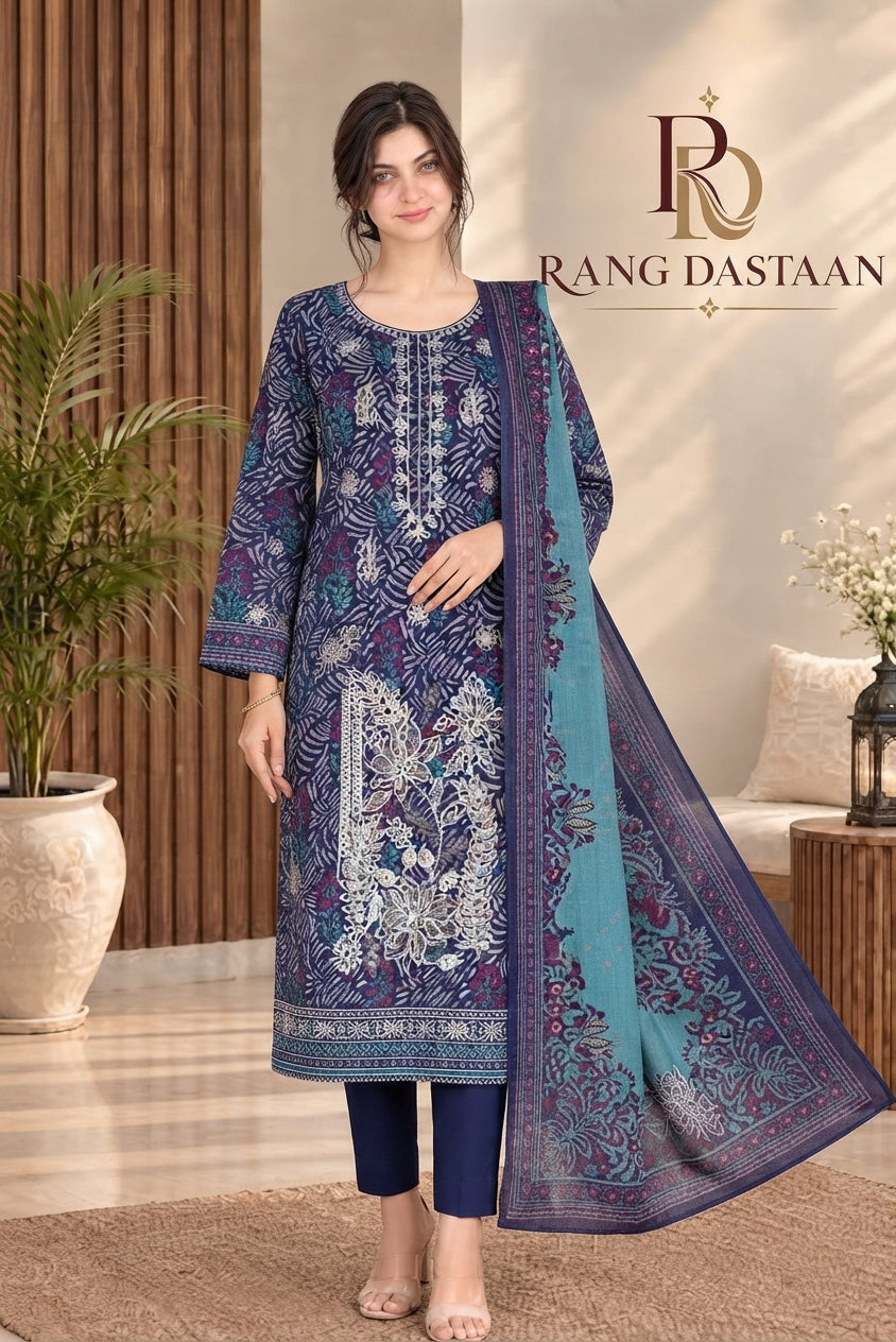 3 PIECE - EMBROIDERED DHANAK SUIT