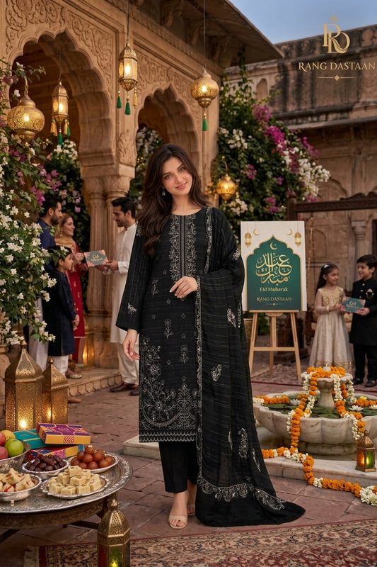 CRYSTAL DHANAK HEAVY EMBROIDERED 3PC SUIT