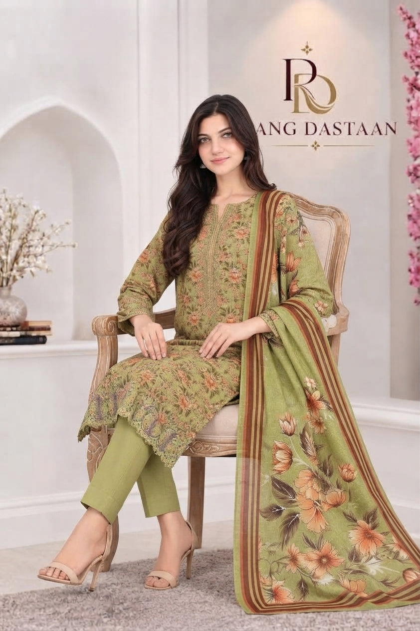 3 PIECE - EMBROIDERED LIGHT KHADDAR SUIT
