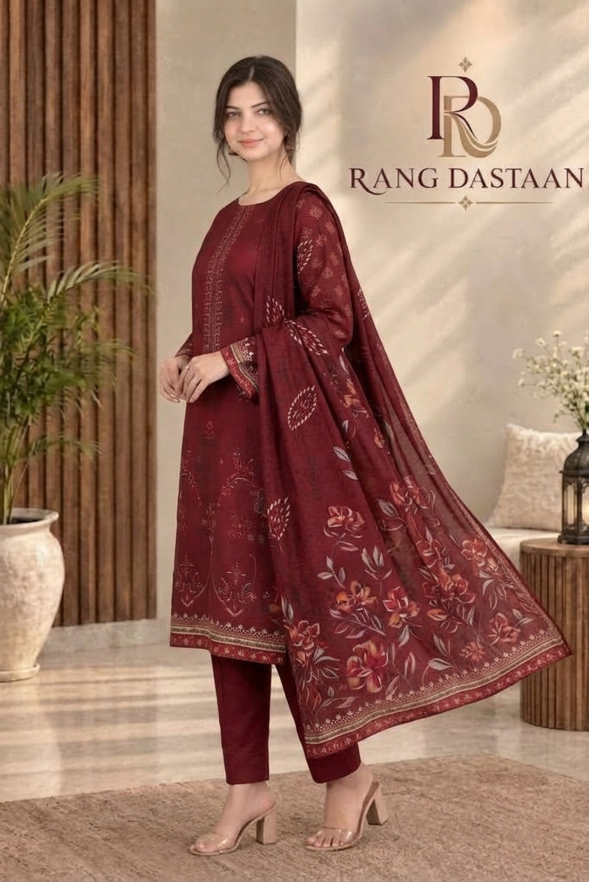 3 PIECE - EMBROIDERED DHANAK SUIT