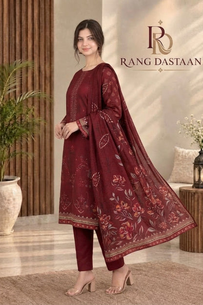 3 PIECE - EMBROIDERED DHANAK SUIT