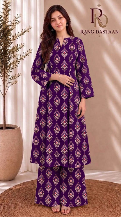 Deep Plum Geometric — Printed Khaddar 2-Piece Unstitched Suit