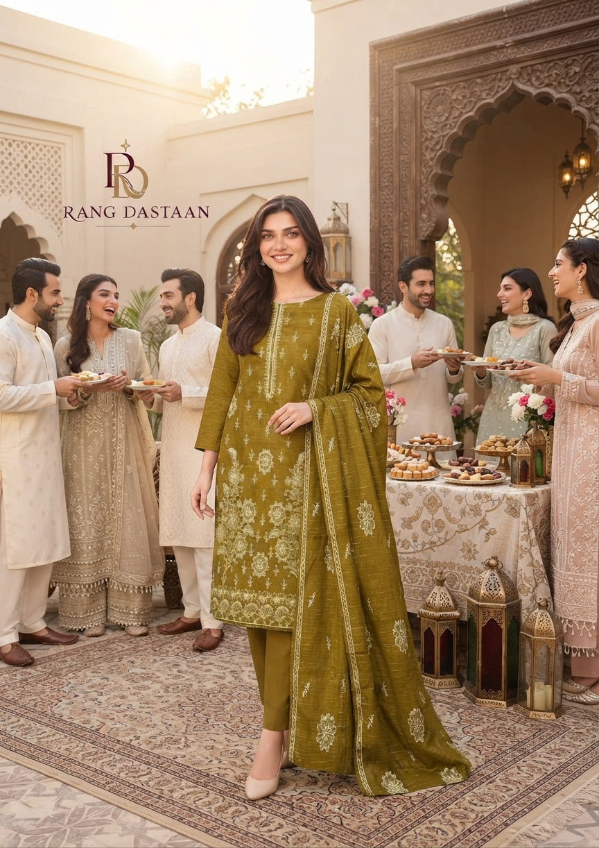 CRYSTAL DHANAK HEAVY EMBROIDERED 3PC SUIT