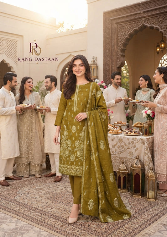 CRYSTAL DHANAK HEAVY EMBROIDERED 3PC SUIT