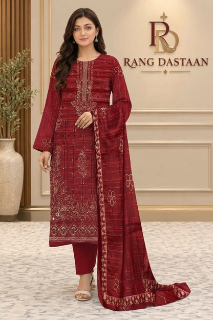 CRYSTAL DHANAK HEAVY EMBROIDERED 3PC SUIT