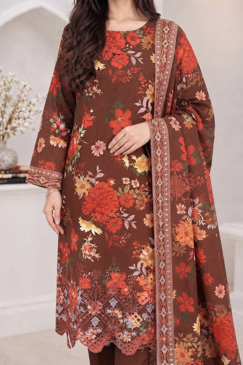 3 PIECE - EMBROIDERED LIGHT KHADDAR SUIT