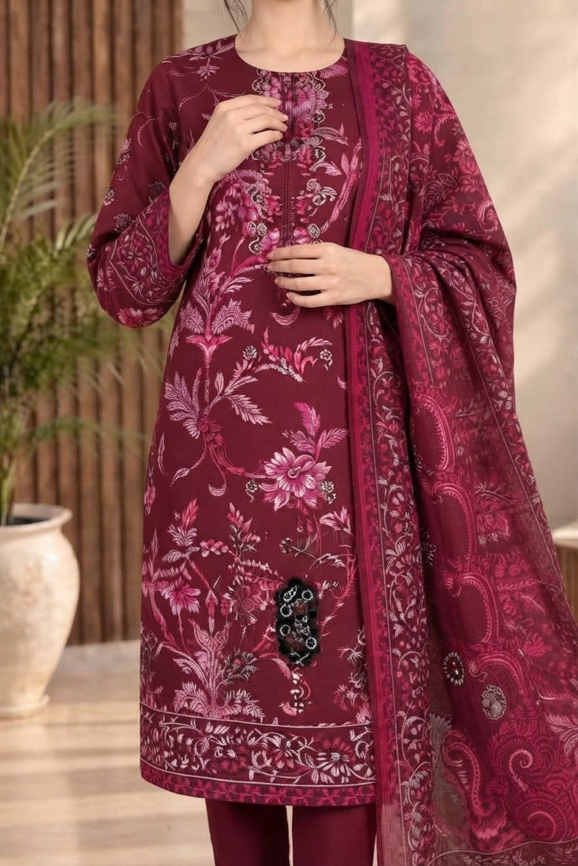 3 PIECE - EMBROIDERED DHANAK SUIT