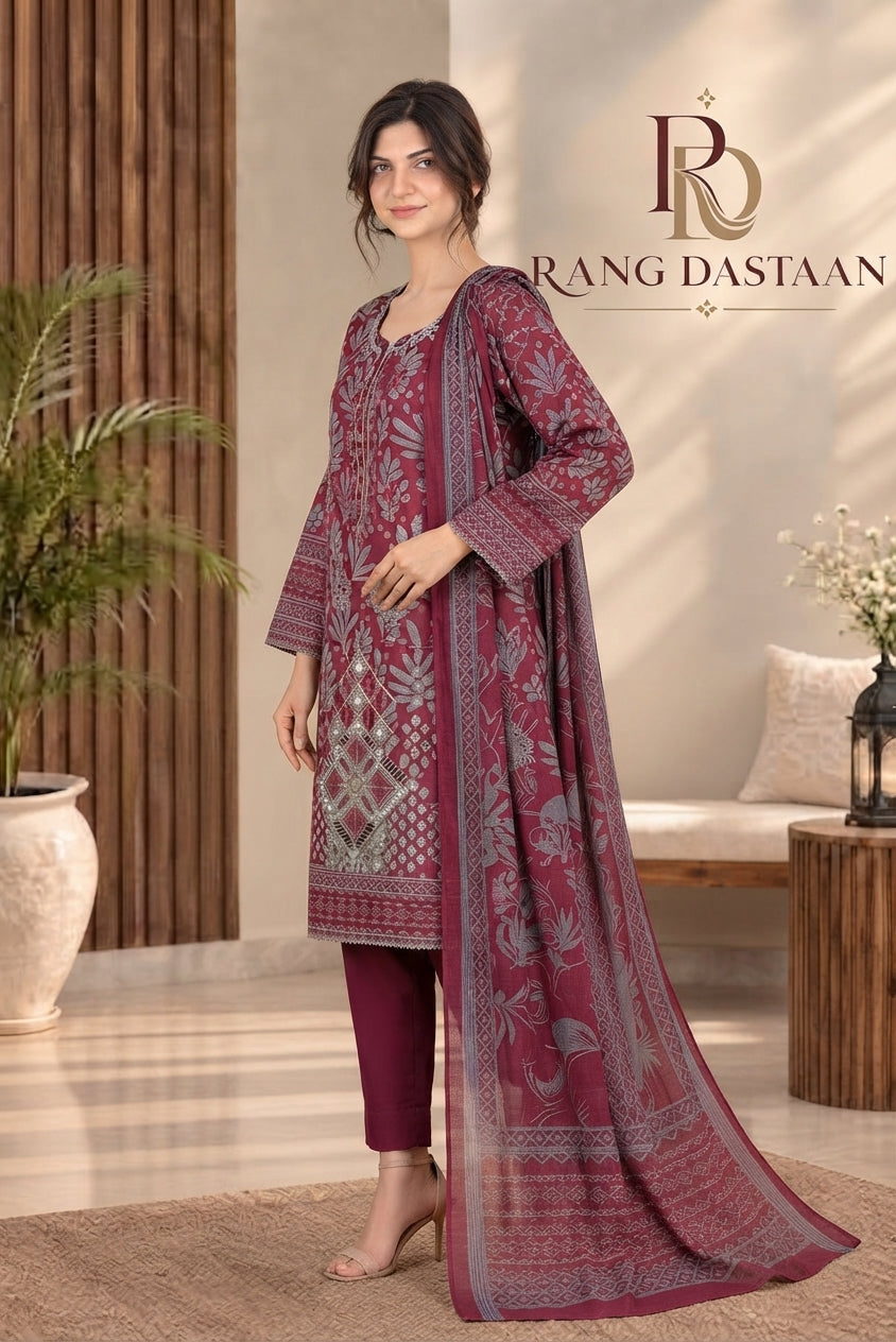3 PIECE - EMBROIDERED DHANAK SUIT