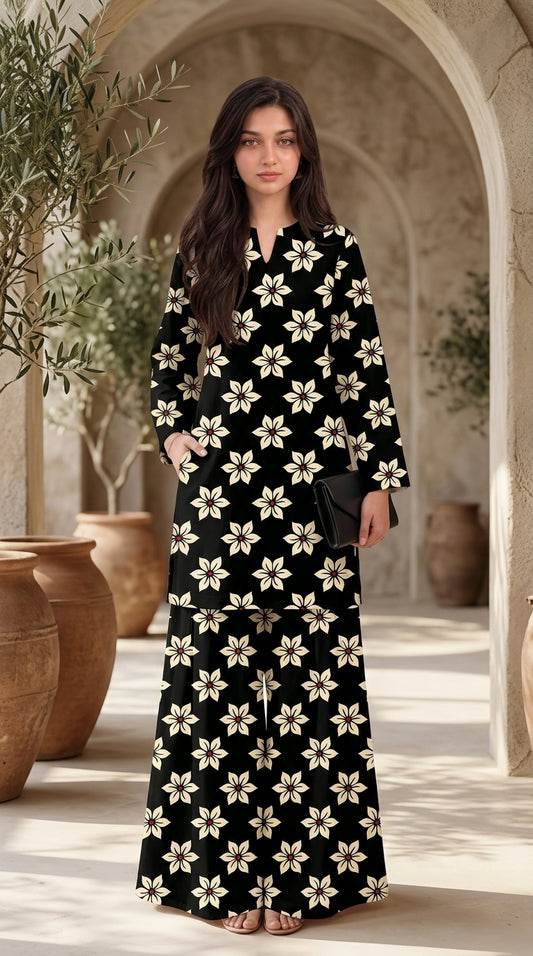 Midnight Flora — Printed Khaddar 2-Piece Unstitched Suit