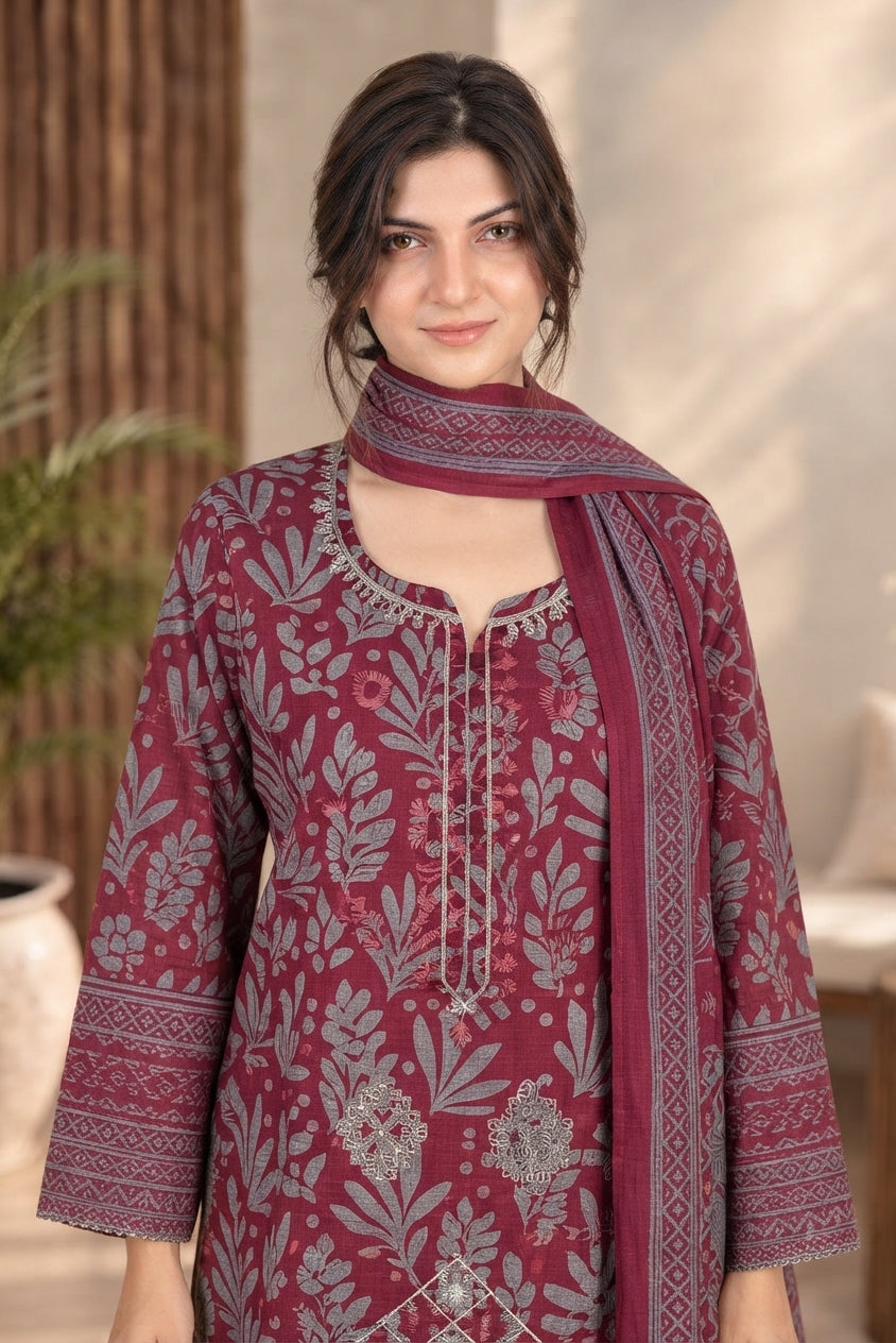 3 PIECE - EMBROIDERED DHANAK SUIT