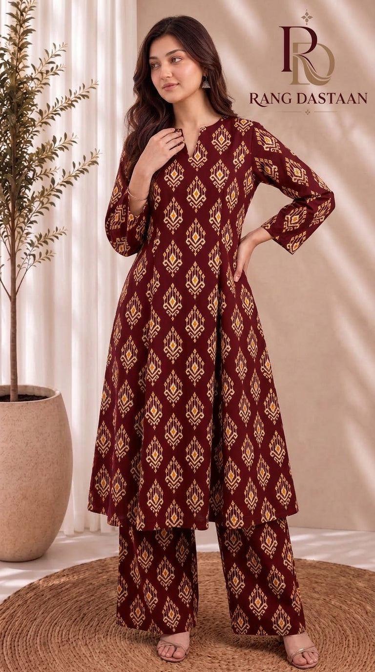 Maroon Heritage — Printed Khaddar 2-Piece Unstitched Suit
