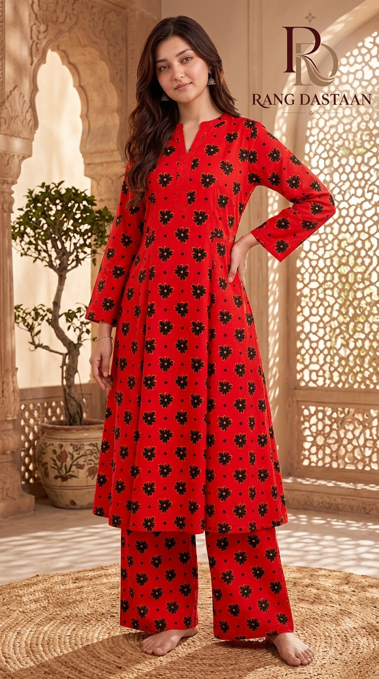 Crimson Daisy — Printed Khaddar 2-Piece Unstitched Suit