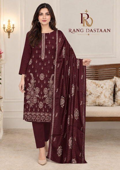 CRYSTAL DHANAK HEAVY EMBROIDERED 3PC SUIT