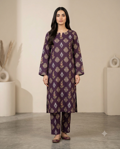 Royal Plum - Printed Lawn 2-Piece Unstitched Suit